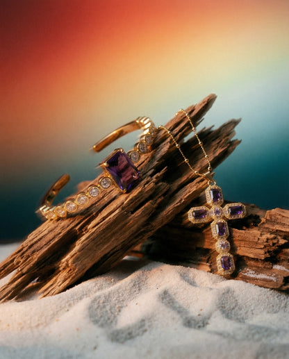 Royal Cross Set — 18K Gold Plated with Crystals (Pre-Order)