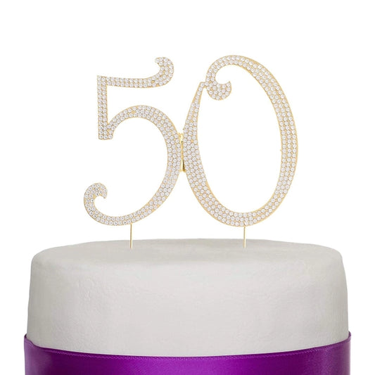 Gold 50 Crystal Cake Topper