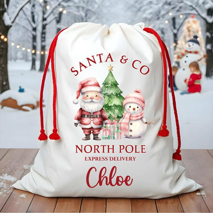 Personalized Santa & Snowman Friends Santa Sack