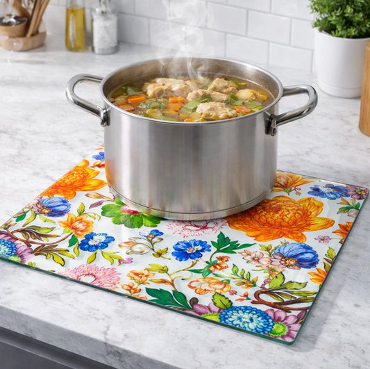 Floral Tempered Glass Trivet Board