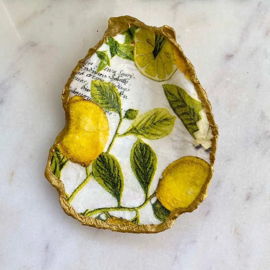 Lemon Print Oyster Shell Jewelry Dish