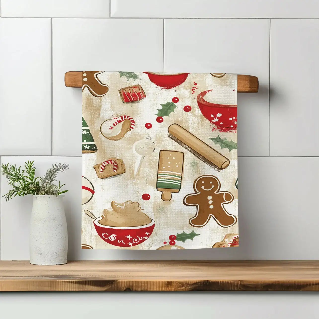 Christmas Cookie Kitchen Waffle Weave Tea Towel