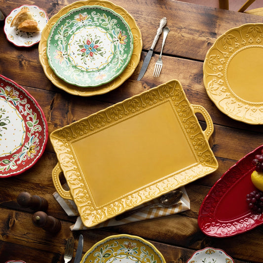Provence Embossed Rectagular Platter W/Handles 17in X 12.5in
