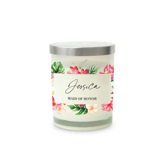 Personalized Glass Jar Candle with Lid - Tropical Floral