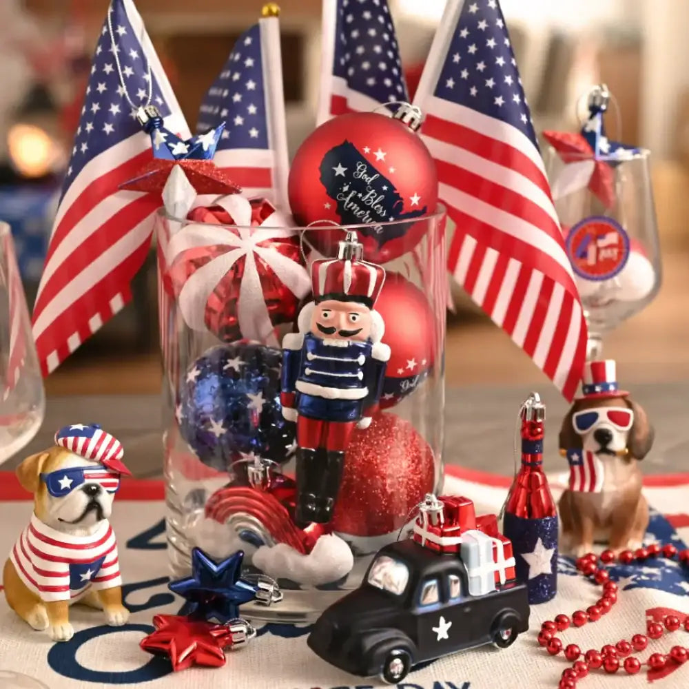 USA Flag Inspired Patriotic Ornament Set, 70pc Ornaments