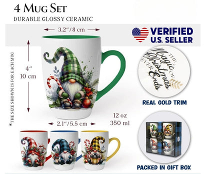 Holiday Gnome Set of 4 Ceramic Mug Set