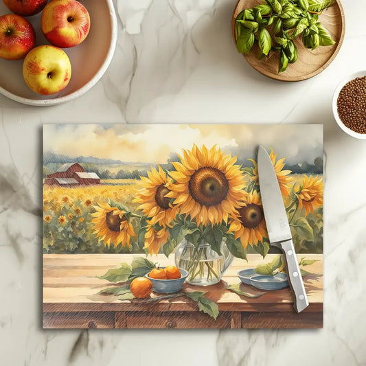 Sunflower Bouquet Tempered Glass Cutting & Serving Board