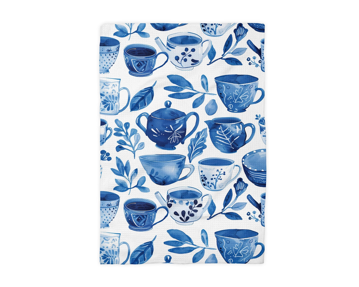 Blue Tea Cup Waffle Weave Towel