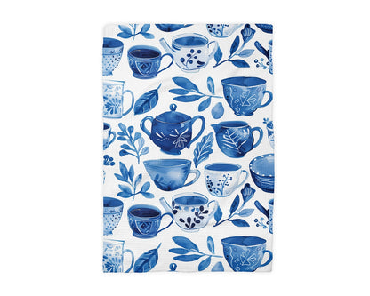 Blue Tea Cup Waffle Weave Towel