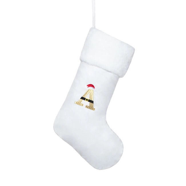 White & Gold Monogram Christmas Stocking