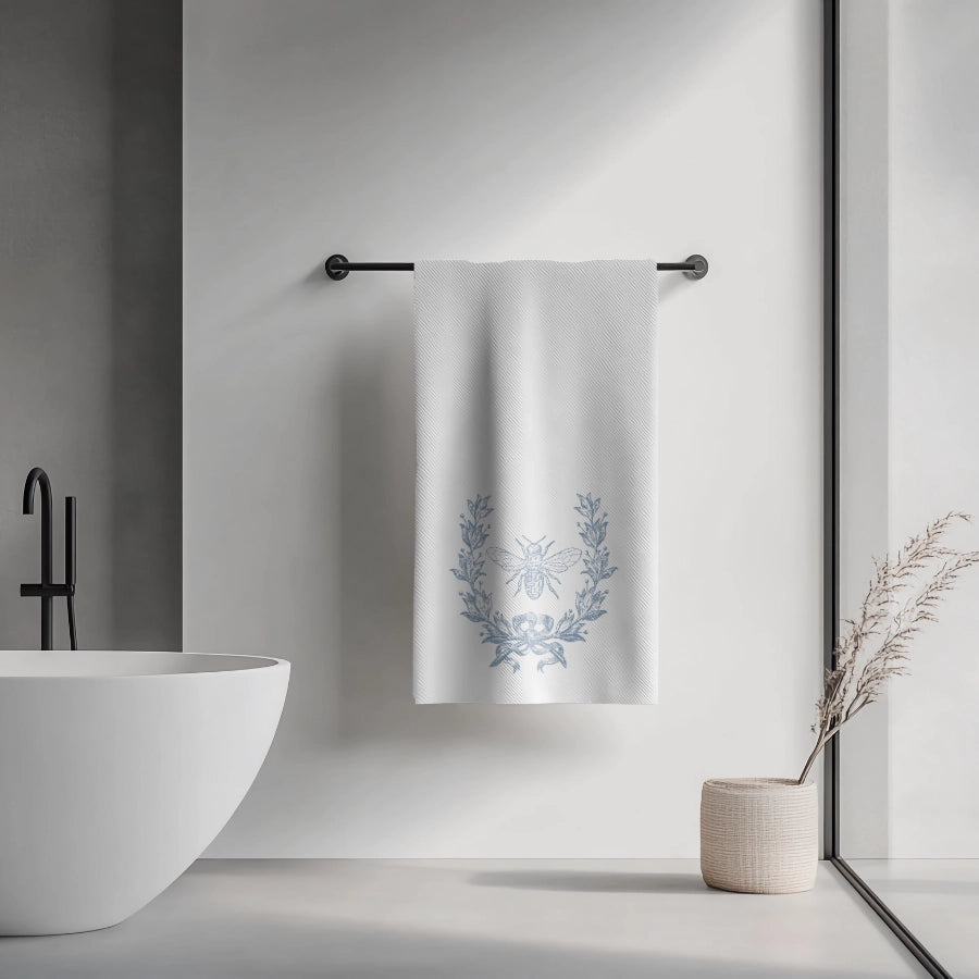 French Inspired Blue Bee Bath Towel