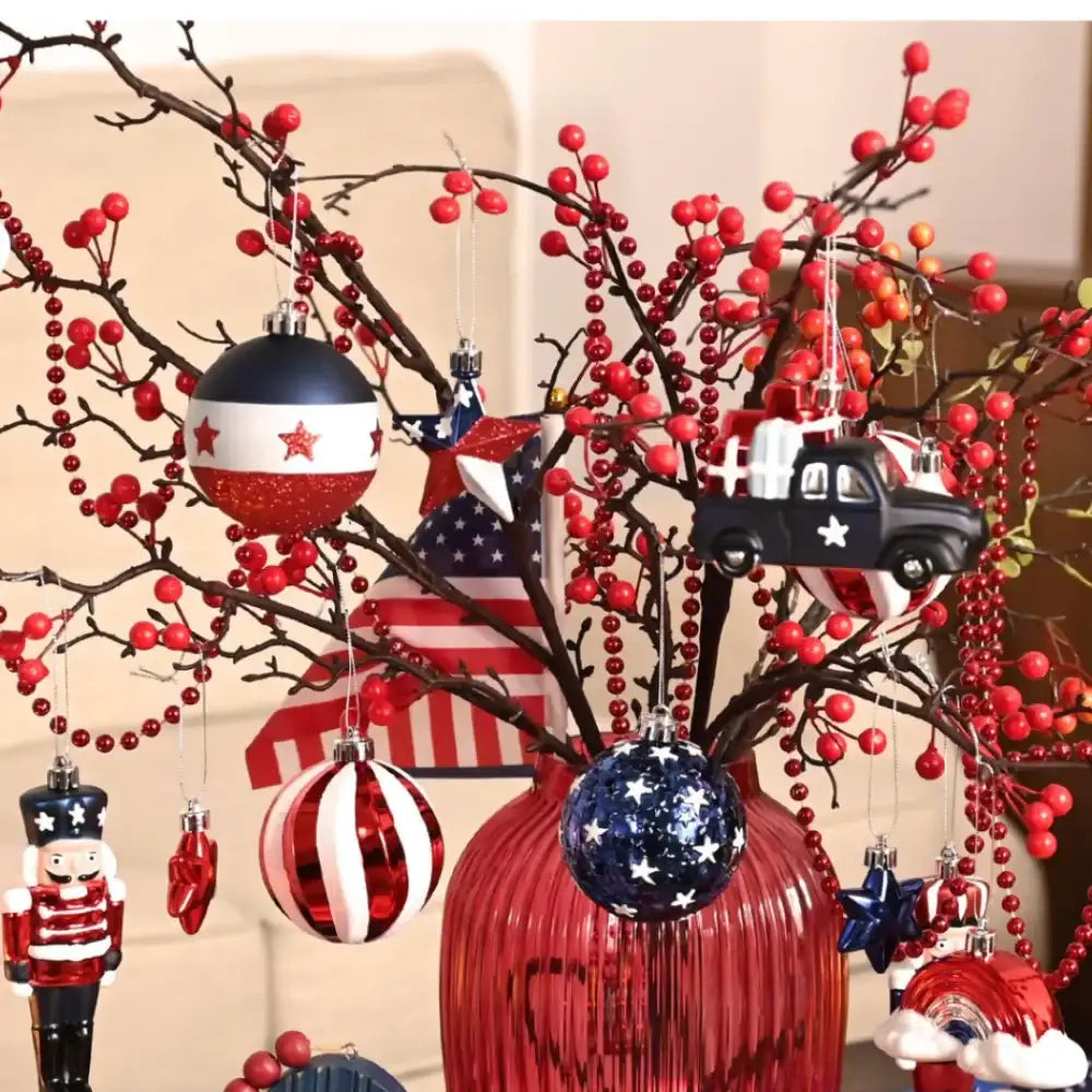 USA Flag Inspired Patriotic Ornament Set, 70pc Ornaments
