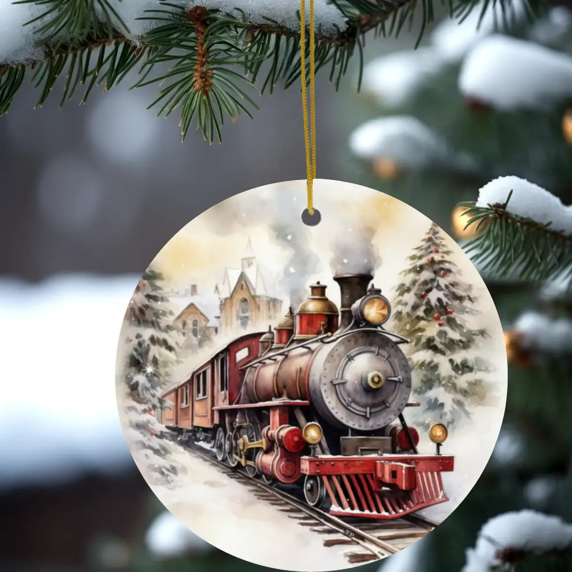 Traditional Train Design Ceramic Disc Ornament