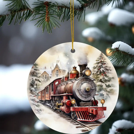 Traditional Train Design Ceramic Disc Ornament