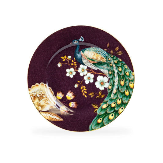 Peacock Lotus Garden Pink Porcelain Dessert Plate Set of 4