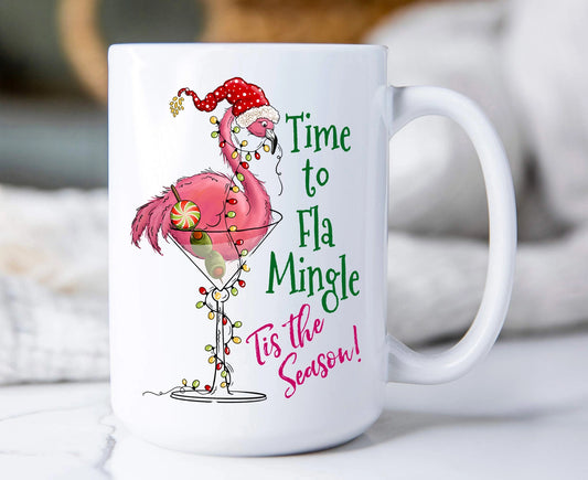 Christmas Flamingo Florida Mingle 15oz. Coffee Mugs