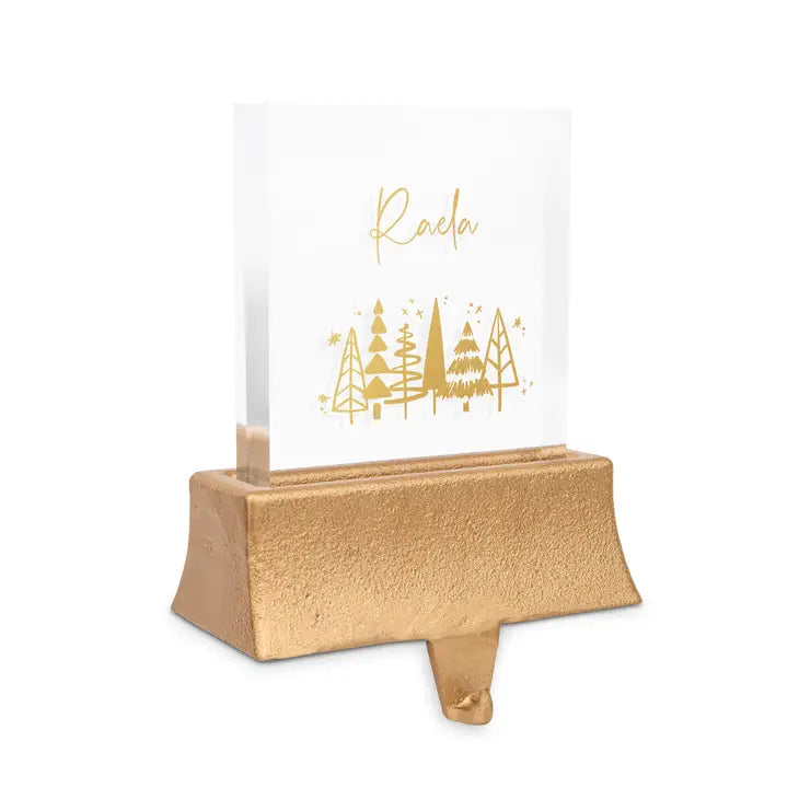 Personalized Acrylic Stocking Holder with Weighted Base - Winter Pines