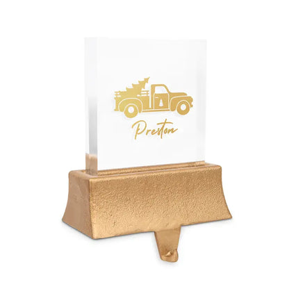 Personalized Acrylic Stocking Holder with Weighted Base - Christmas Truck