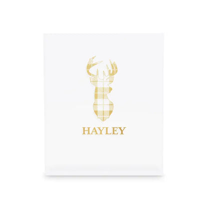 Personalized Acrylic Stocking Holder with Weighted Base - Plaid Stag