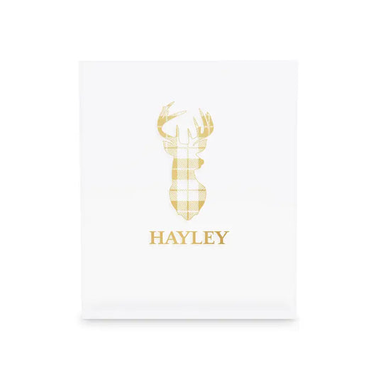 Personalized Acrylic Stocking Holder with Weighted Base - Plaid Stag