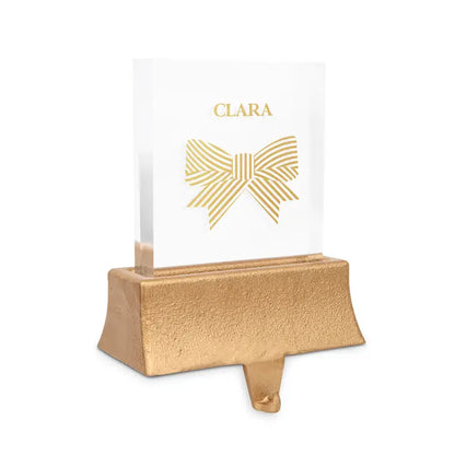 Personalized Acrylic Stocking Holder with Weighted Base - Festive Bow