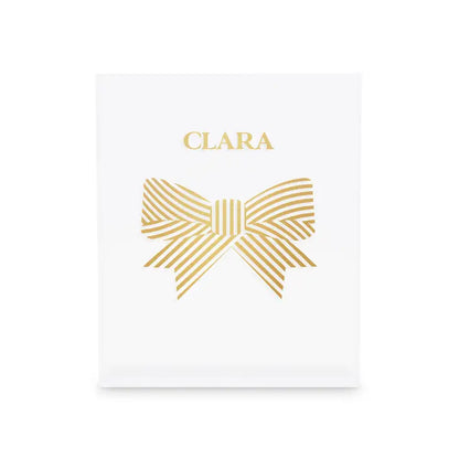 Personalized Acrylic Stocking Holder with Weighted Base - Festive Bow