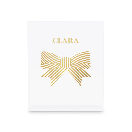 Personalized Acrylic Stocking Holder with Weighted Base - Festive Bow