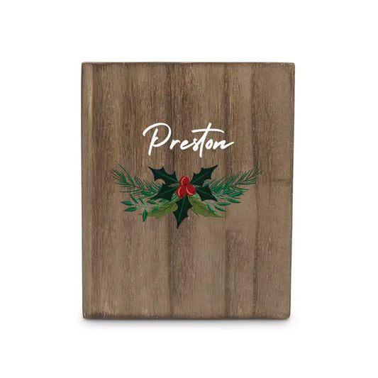 Personalized Stocking Holder with Weighted Base - Holly Berries