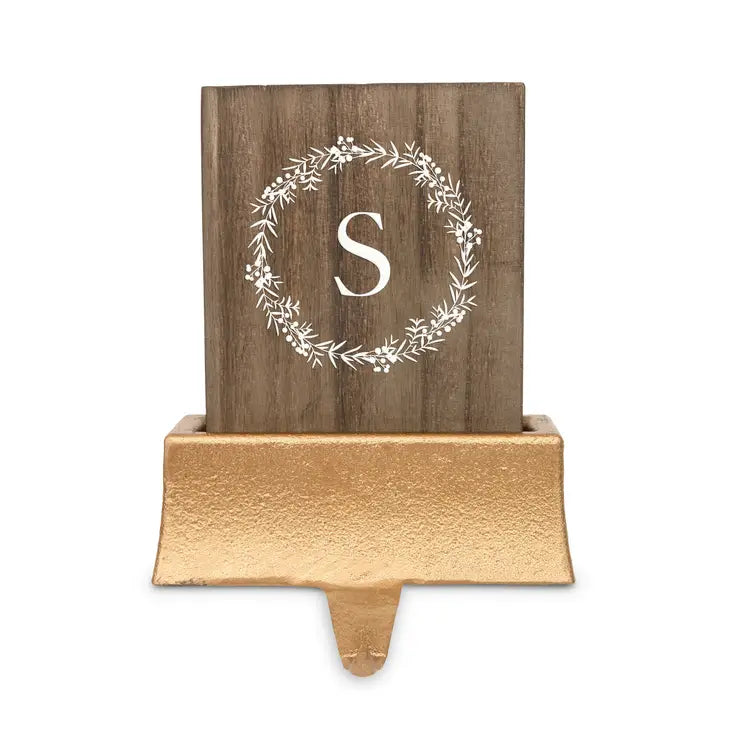 Personalized Stocking Holder with Weighted Base - Blush Wreath Initial