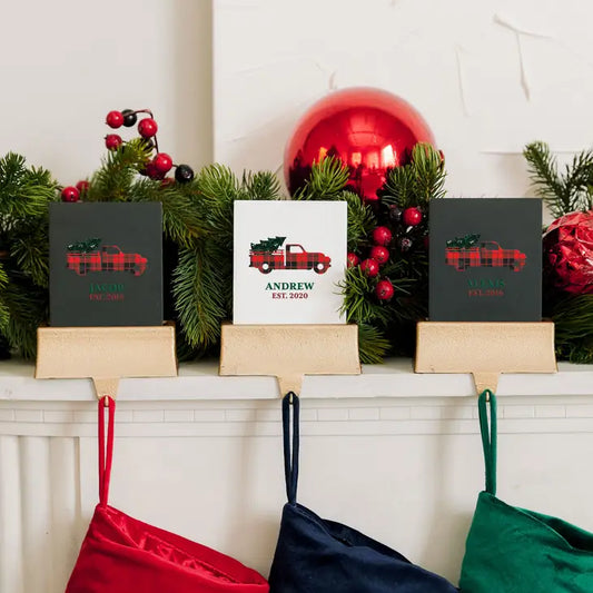 Personalized Stocking Holder with Weighted Base - Christmas Truck