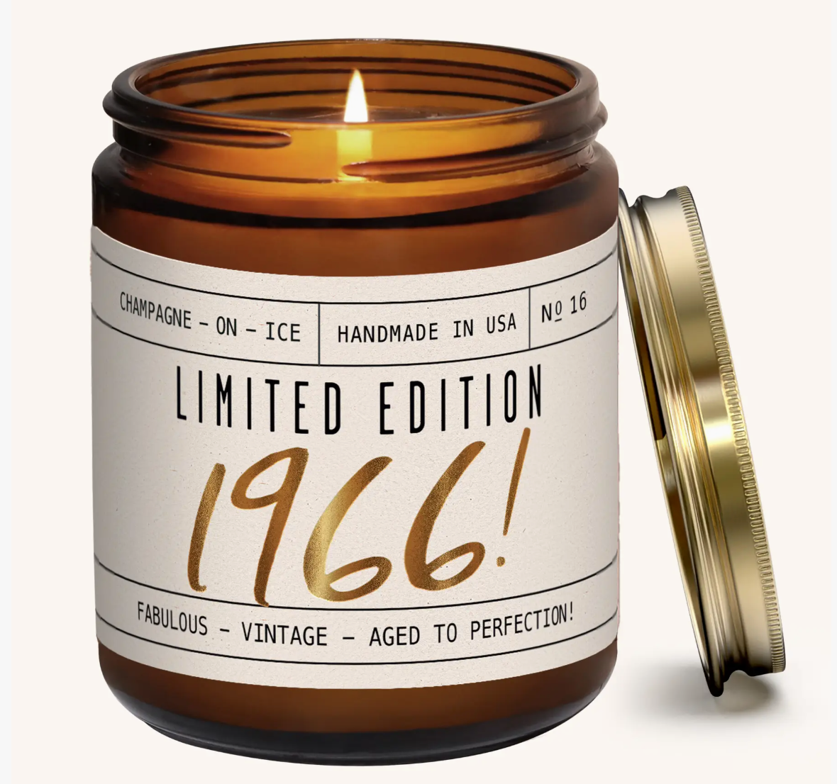 Candle in an amber jar with a labeled lid on a white background Limited Edition 1966