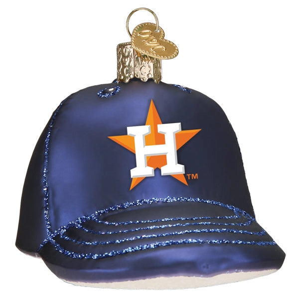 Astros Baseball Cap Blown Glass Ornament