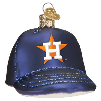 Astros Baseball Cap Blown Glass Ornament