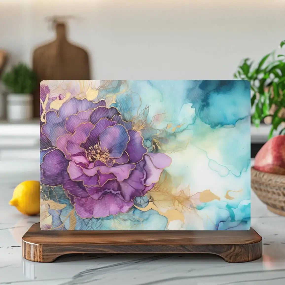 Purple Bloom Tempered Glass Kitchen Cutting & Serving Board