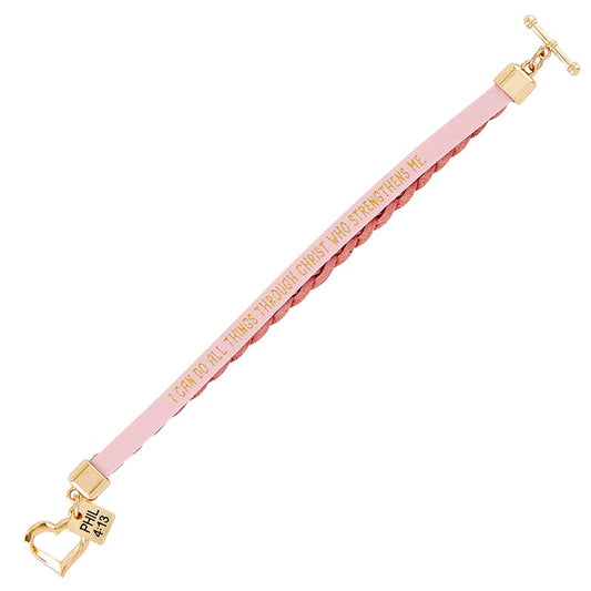 Wrapped in Love Philippians 4:13 - Pink Braided Bracelet