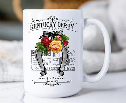 Kentucky Derby Horse Shoe Roses 15oz. Coffee Mug