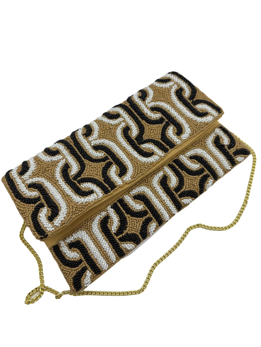 Mocha Beaded Clutch Bag