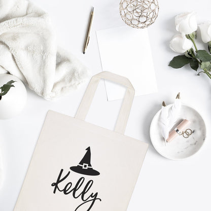 Personalized Name Witch Kid's Canvas Tote Bag