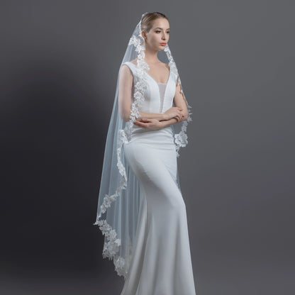 Floral Embroidered Lace Mantilla Veil 60" X 72" - Ivory