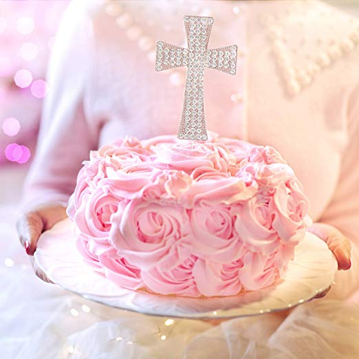 Rose Gold Crystal Cross Cake Topper