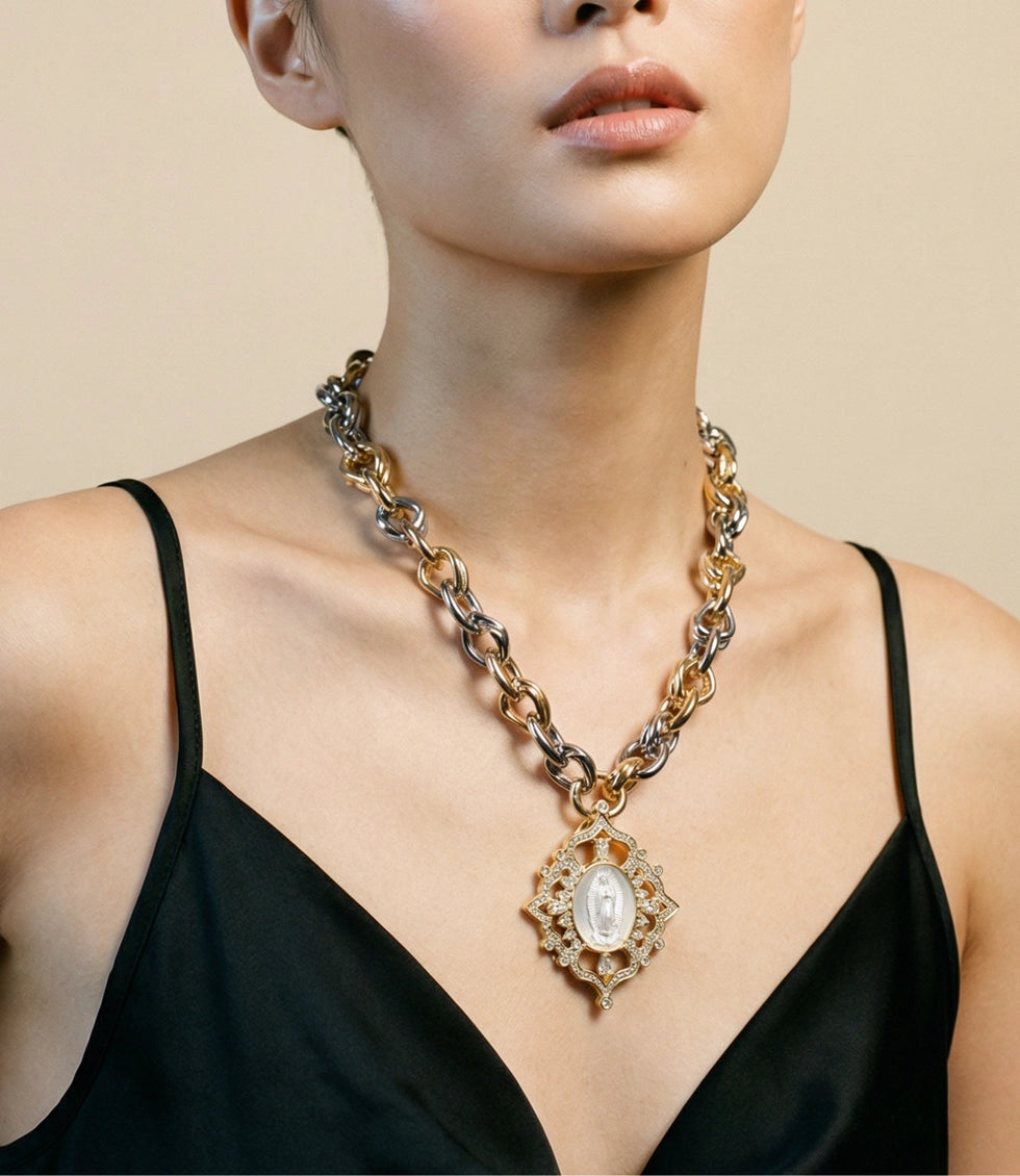 Maximalist Catholic Medal Necklace with Two-Tone Chain