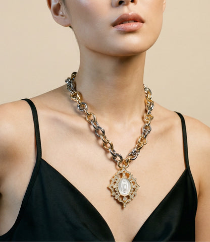 Maximalist Catholic Medal Necklace with Two-Tone Chain