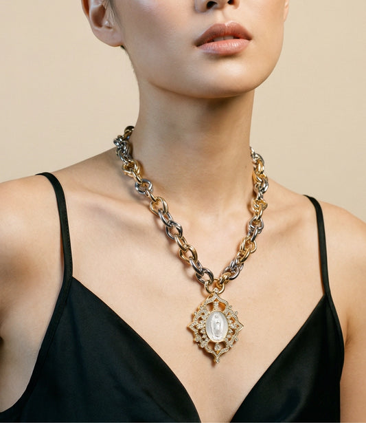 Maximalist Catholic Medal Necklace with Two-Tone Chain