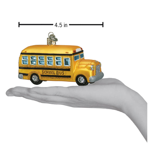 Yellow School Bus Blown Glass Ornament
