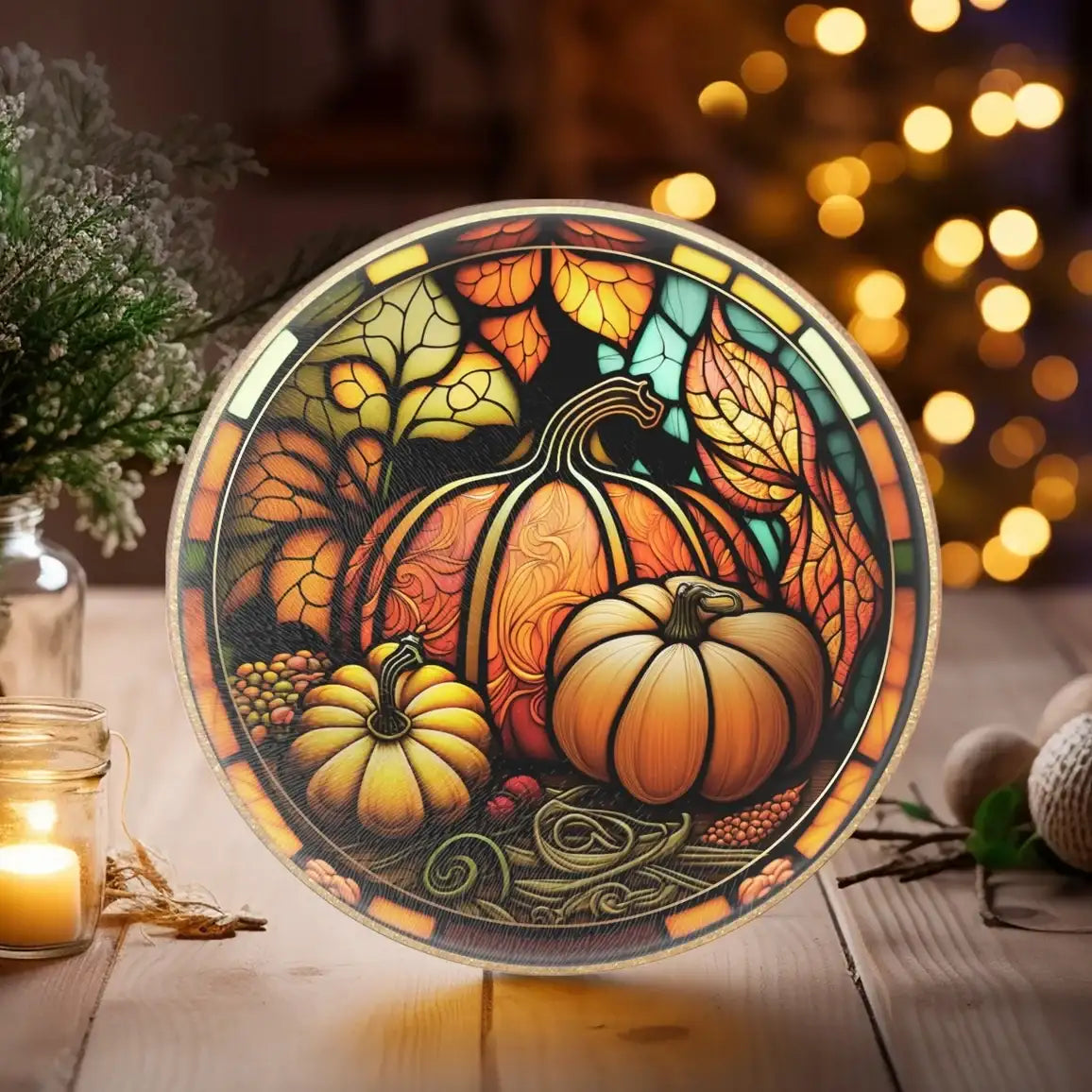 Pumpkin Harvest Round Tempered Glass Cutting Board