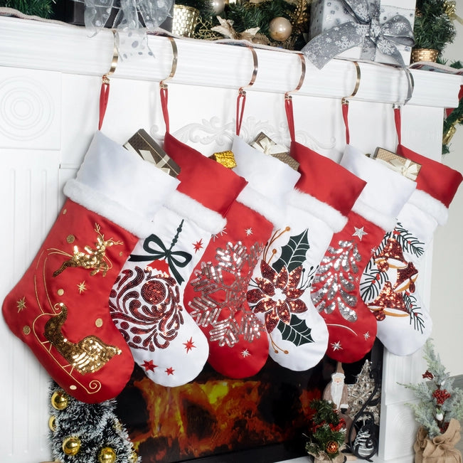 Gold Sequin Reindeer Christmas Stocking