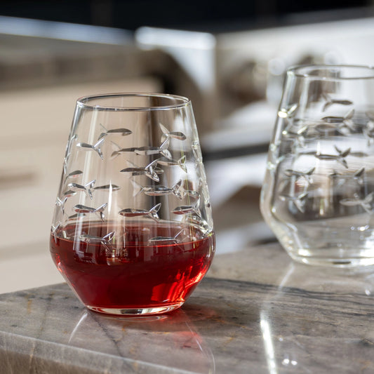 School of Fish Stemless Wine Glass 18oz Set of 12