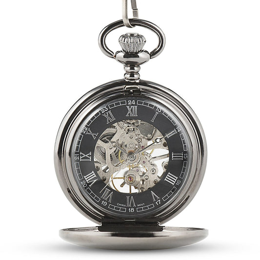 Grey Metal Mechanical Pocket Watch & Fob - Blank