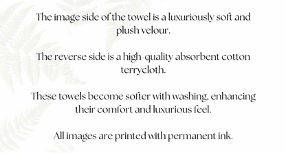Text describing towel details on a white background