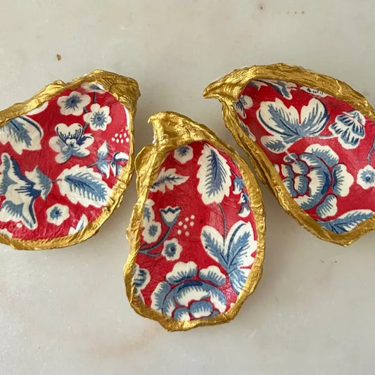 Red White & Blue Oyster Shell Jewelry Dish